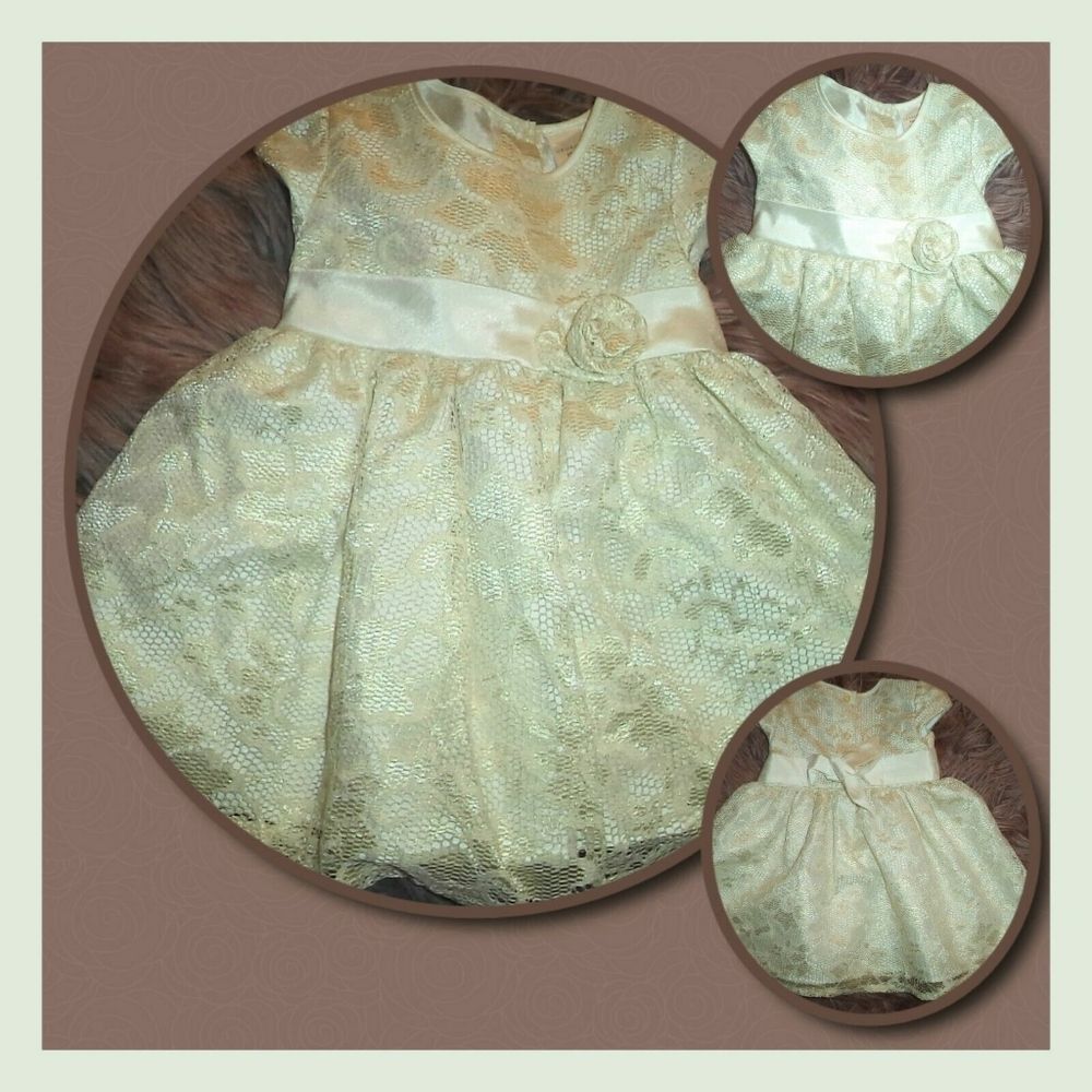 FORMAL DRESS SPRING EASTER FLORAL LACE SHIMMER GOLD~GEORGE~GIRLS SIZE 18M 18 MO